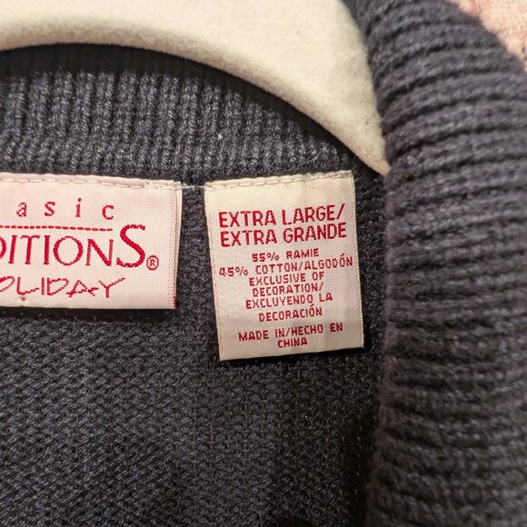 Basic Editions Holiday Cardigan Black with Holiday Embroidery Size XL - Picture 6 of 12